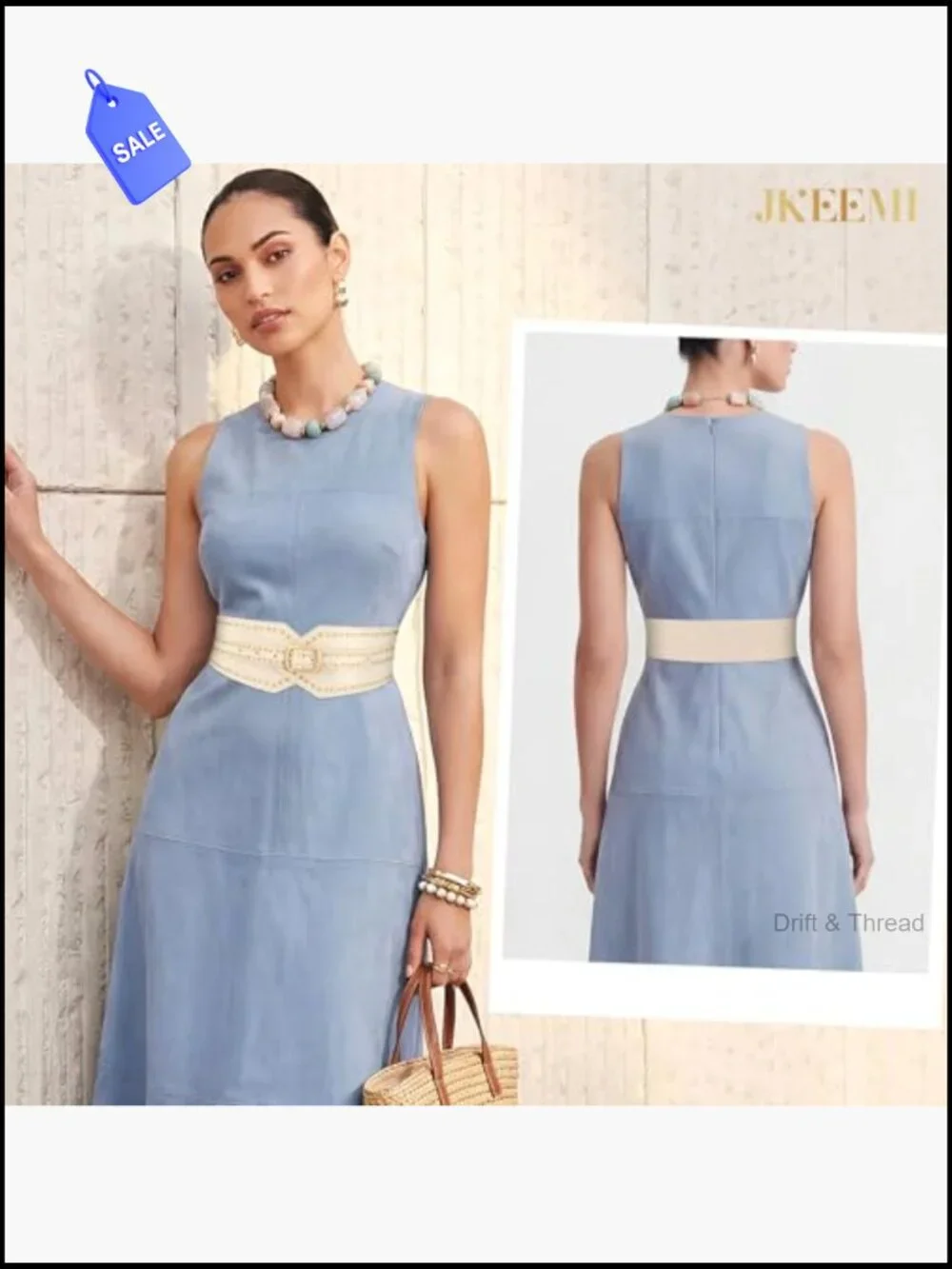 Adjustable Wide Elastic Waist Belt with Gold Buckle